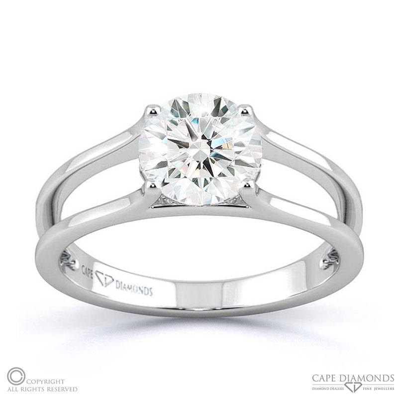 Solitaire Split Band Tension Set Natural Diamond Engagement Ring White Gold