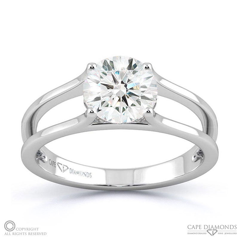 solitaire split band tension set natural diamond engagement ring white gold with 9k white gold metal and round shape diamond