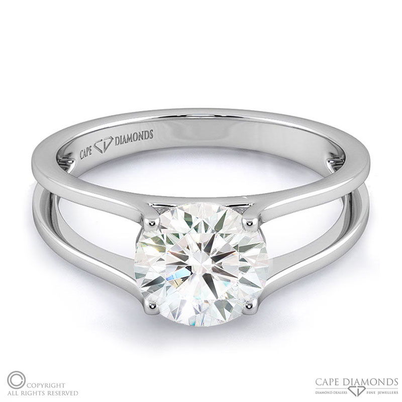 solitaire split band tension set natural diamond engagement ring white gold with 9k white gold metal and round shape diamond