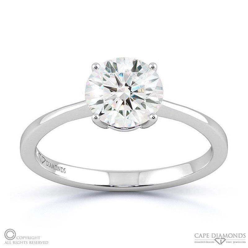 Solitaire 4-claw Round Natural Diamond Engagement Ring White Gold