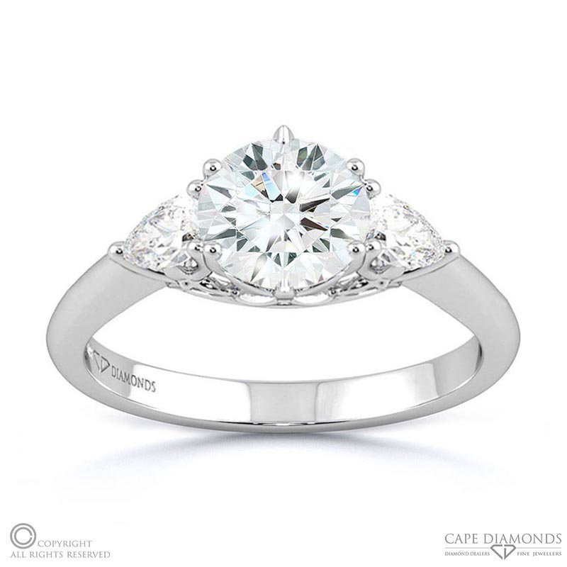Trilogy Flower Natural Diamond And Engagement Ring White Gold