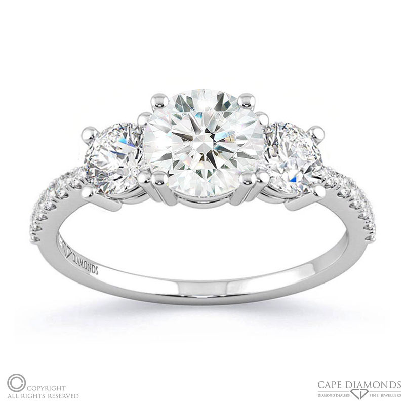 Lab Grown Diamond Micro Pavé Trilogy Engagement Ring White Gold
