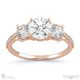 lab grown diamond micro pavé trilogy engagement ring rose gold with 18k rose gold metal and round shape diamond