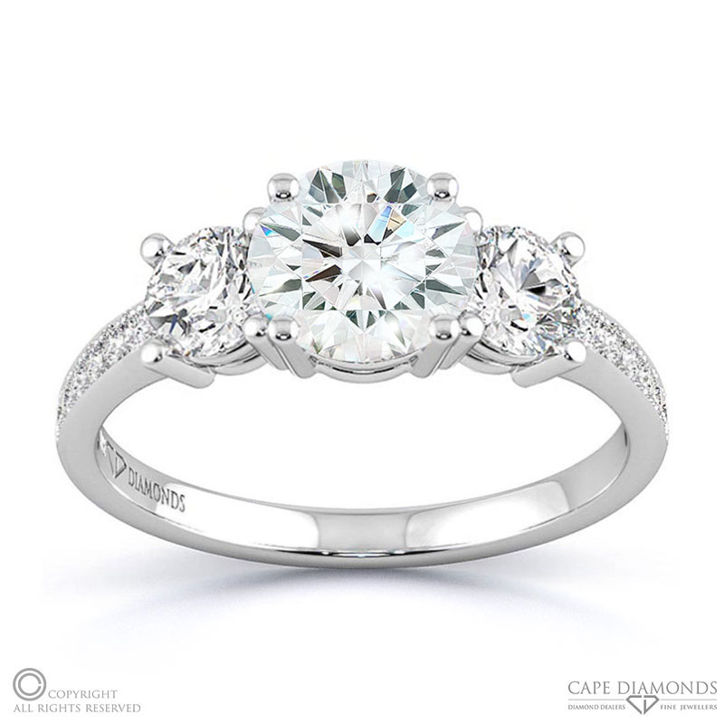 Lab Grown Diamond Pavé Trilogy Engagement Ring White Gold