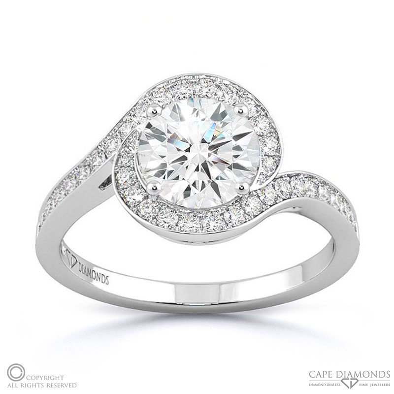 Round Lab Grown Diamond Ring White Gold With A Twist 4-Claw Pavé