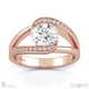twisted curved split band round pavé natural diamond engagement ring rose gold with 9k rose gold metal and round shape diamond