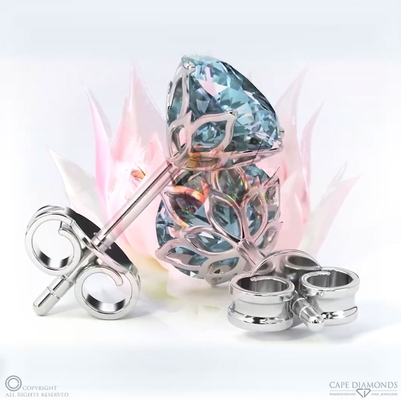 Blushing Bride Lab Blue Diamond White Gold Earrings