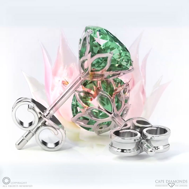 Blushing Bride Lab Green Diamond White Gold Earrings