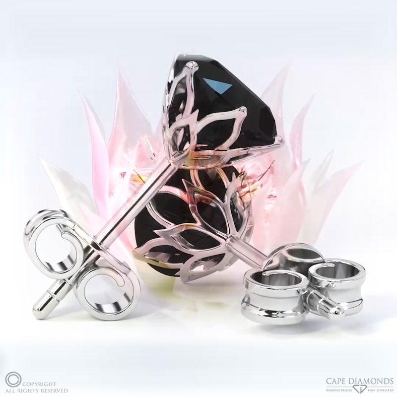 Natural Black Diamond White Gold Blushing Bride Earrings