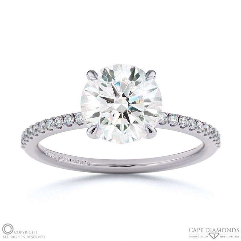 Round Lab Grown Diamond 4 Cat Claw Side Stones White Gold