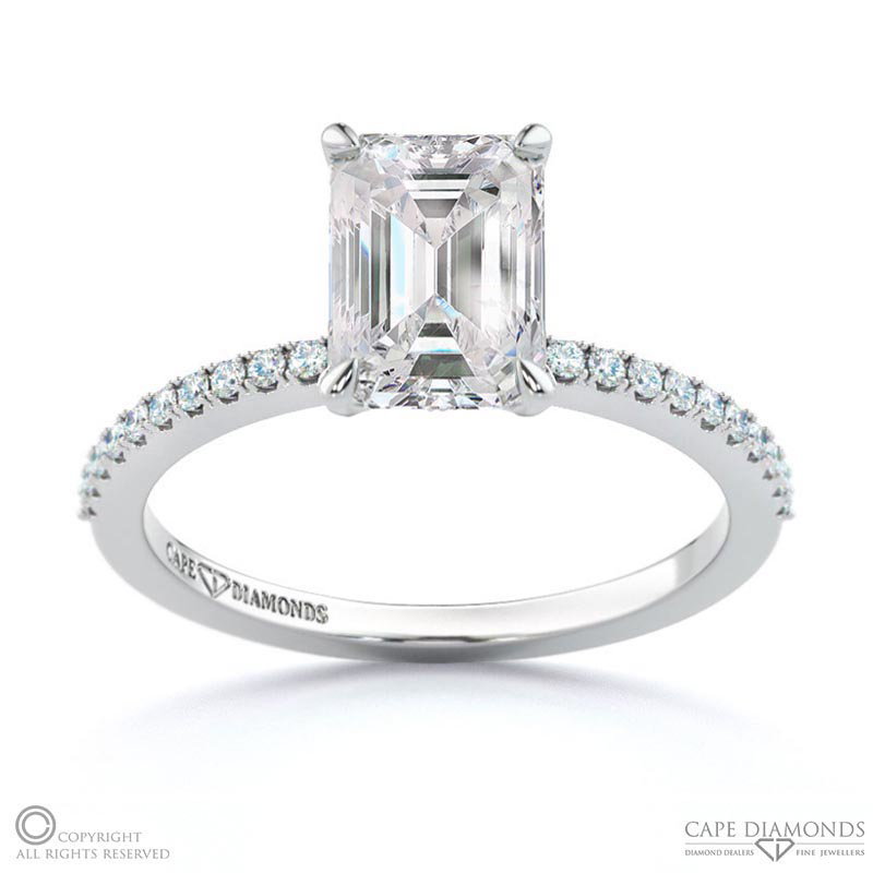Emerald Cut Hidden Halo Lab Grown Diamond Engagement Ring White Gold