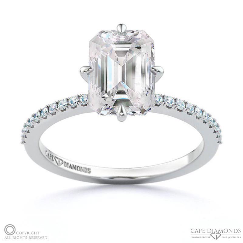 Sophisticated Four Cross Claw Emerald Natural Diamond Engagement Ring White Gold