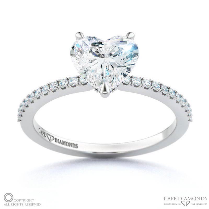 Cupid’s Heart Natural Diamond Engagement Ring White Gold With Natural Diamond Pavé Side Stones