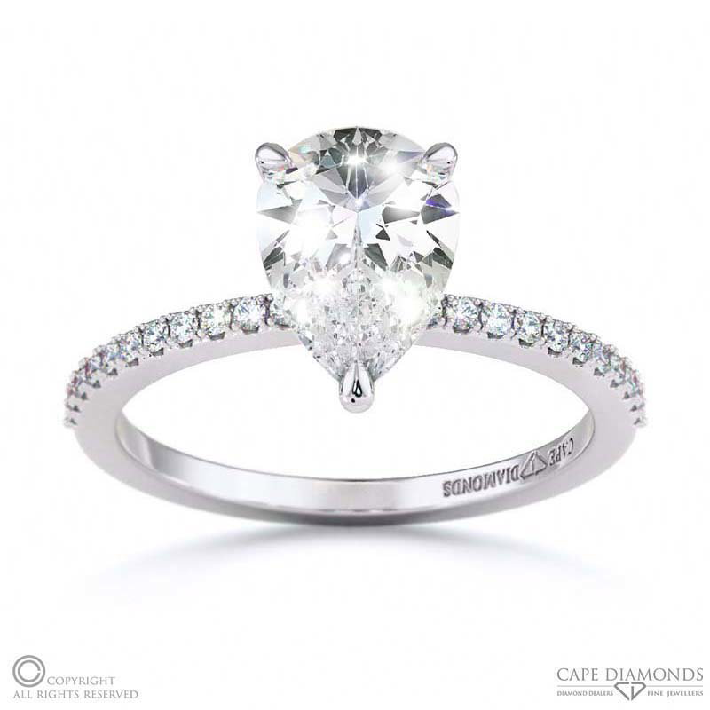 Pear-Shaped Lab Grown Diamond Hidden Halo Engagement Ring White Gold