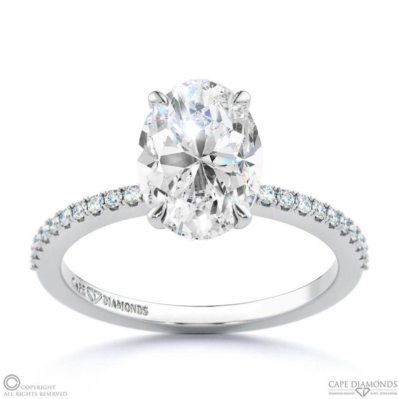 Four Cat Claw Hidden Halo Oval Lab Grown Diamond Engagement Ring White Gold With Micro Pavé Side Stones