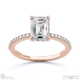 emerald natural diamond four-claw hidden halo engagement ring rose gold with pavé side natural diamonds with 18k rose gold metal and emerald shape diamond