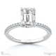 double hidden halo 4-claw emerald lab grown diamond engagement ring platinum with pavé side diamonds with platinum metal and emerald shape diamond