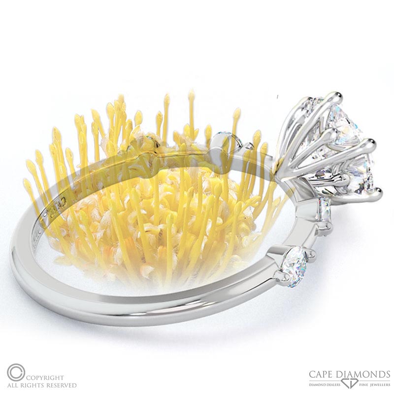 Pincushion Round Lab Grown Diamond Engagement Ring White Gold With Side Diamond Drops