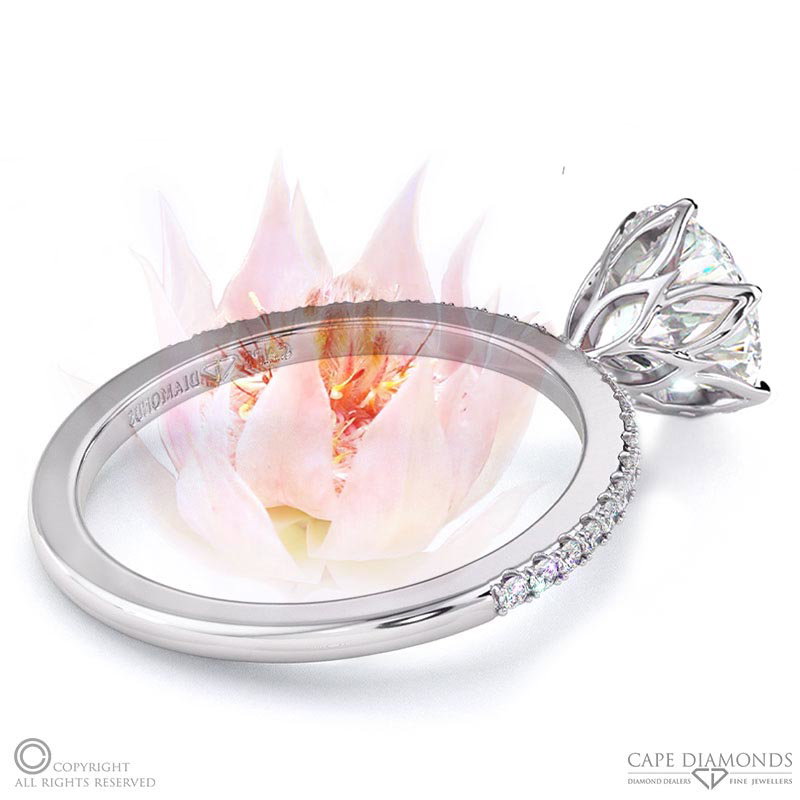 Blushing Bride Floral Flower Fynbos Raised Setting On Petit Natural Diamond Pavé Thin Squared Band