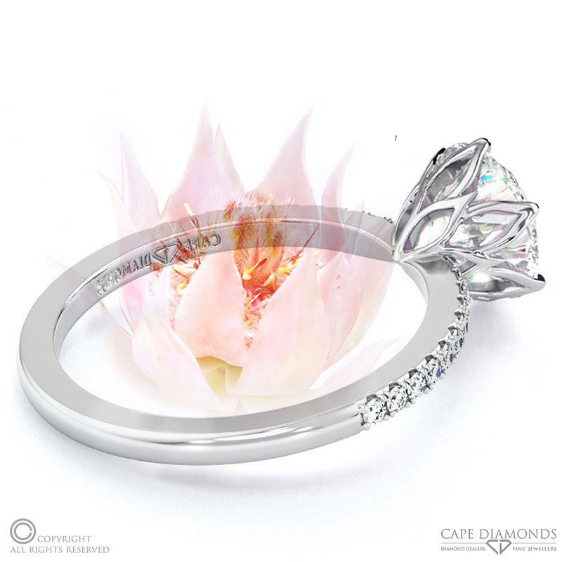 Low-Set Blushing Bride Natural Diamond On Thin Half-Round Band With Pavé Side Natural Diamonds