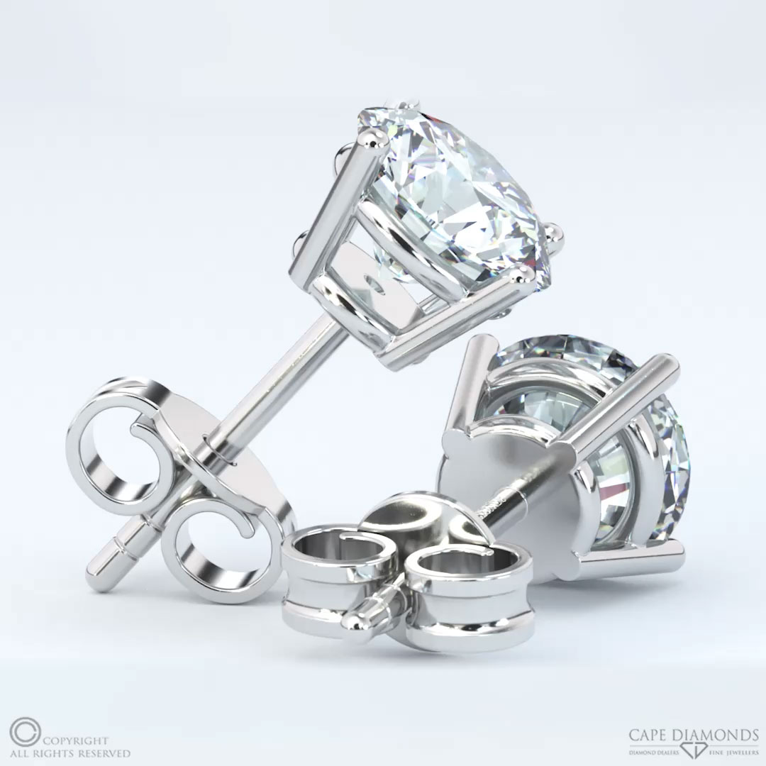 Natural Diamond 4-Claw Stud White Gold Earrings
