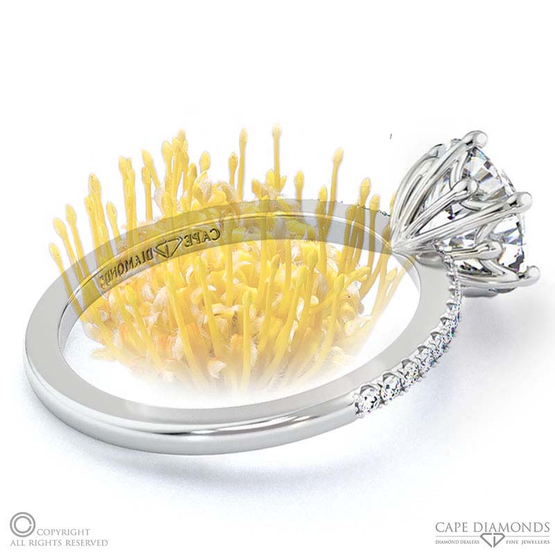 Low-Set Pincushion Natural Diamond On Thin Squared Band With Pavé Side Natural Diamonds