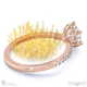 low-set pincushion lab grown diamond on thin squared band with pavé side diamonds with 9k rose gold metal and round shape diamond