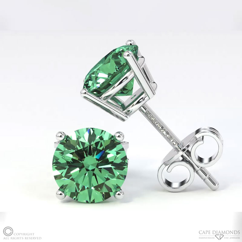 Lab Green Diamond White Gold 4-Claw Stud Earrings