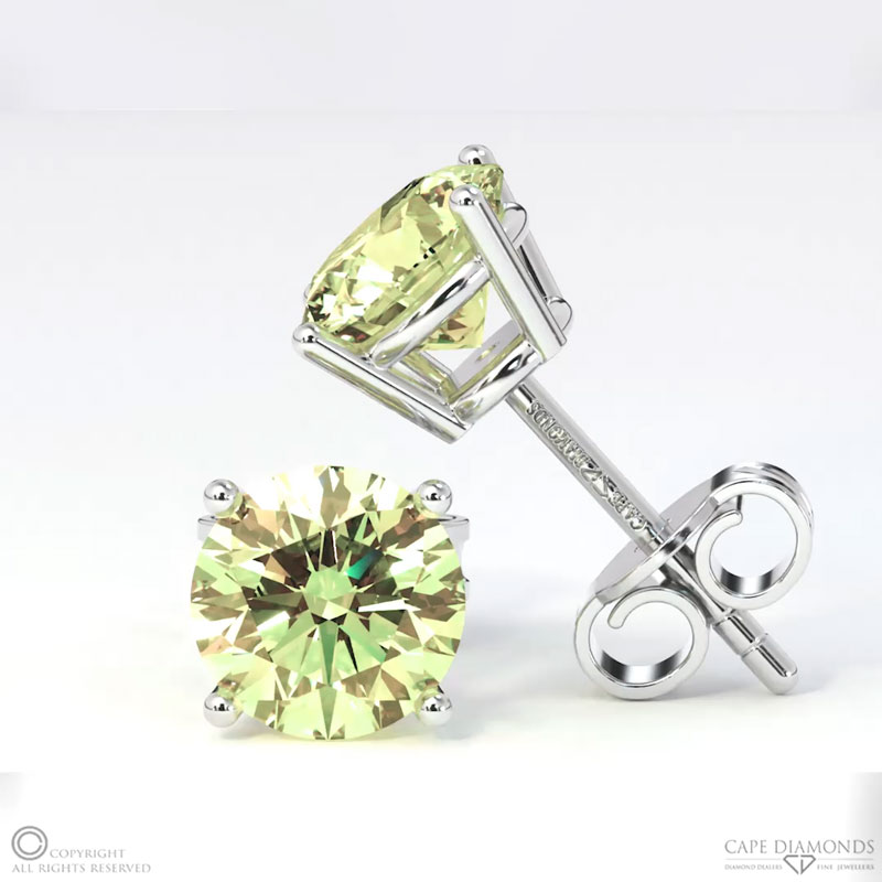 Yellow Diamond 4-Claw Stud White Gold Earrings