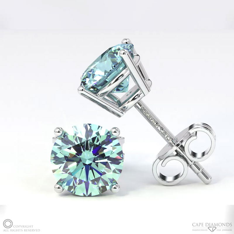 Lab Blue Diamond 4-Claw White Gold Earrings