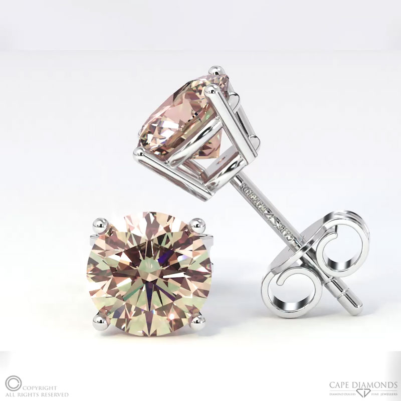 Lab Pink Diamond White Gold 4-Claw Stud Earrings