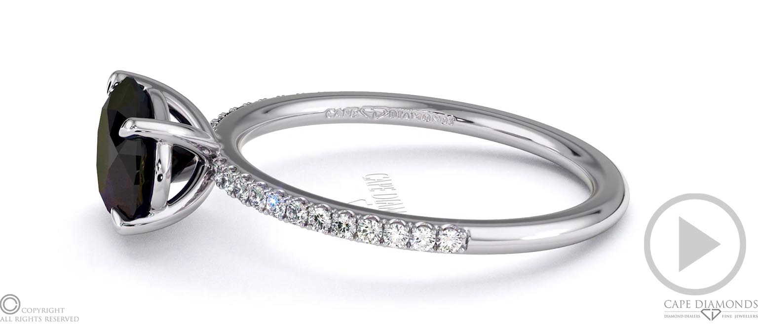 Black Natural Diamond Oval East West Side Stone Engagement Ring Platinum top video