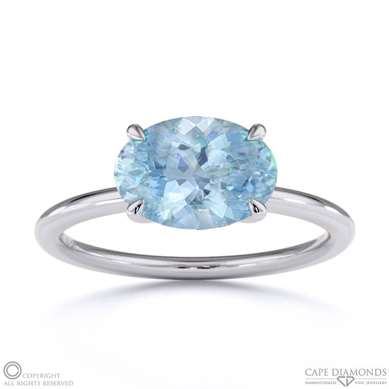 Aquamarine East West Oval Cut Solitaire Engagement Ring White Gold