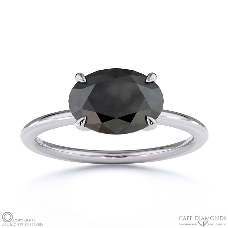 Black Lab Grown Diamond East West Oval Cut Solitaire  Engagement Ring White Gold