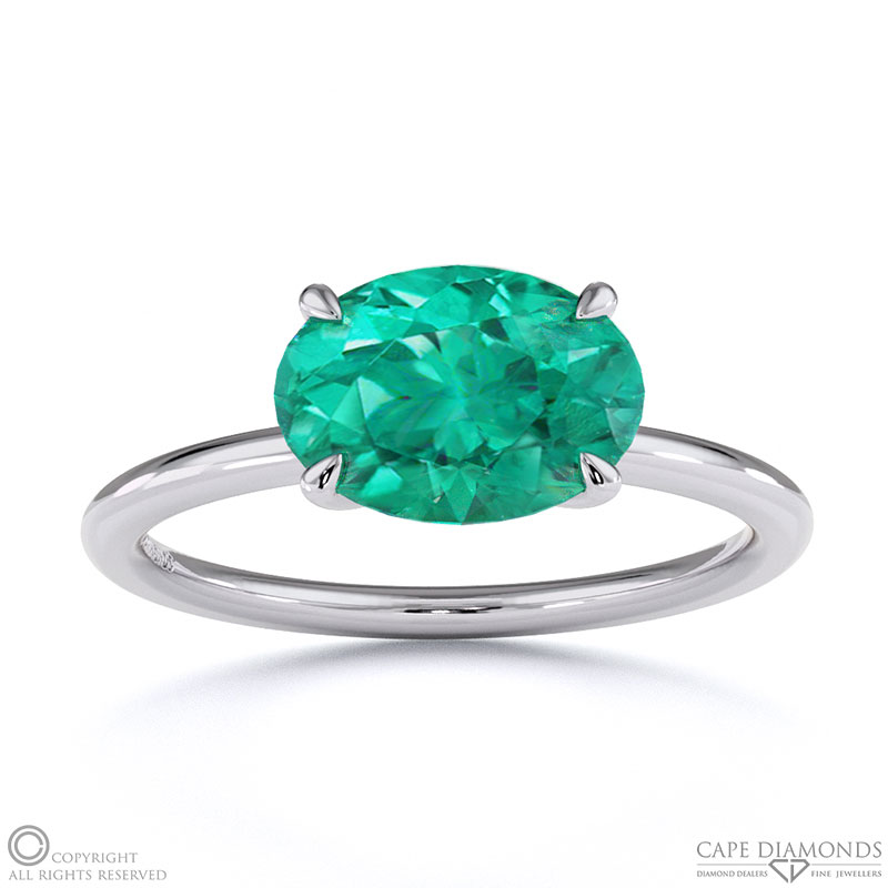 Tourmaline East West Oval Cut Solitaire Engagement Ring White Gold