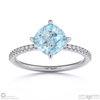 aquamarine cushion east west side stone engagement ring platinum with platinum metal and cushion shape diamond