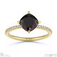 black natural diamond cushion east west side stone engagement ring yellow gold with 9k yellow gold metal and cushion shape diamond