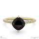 black natural diamond cushion east west side stone engagement ring yellow gold with 9k yellow gold metal and cushion shape diamond