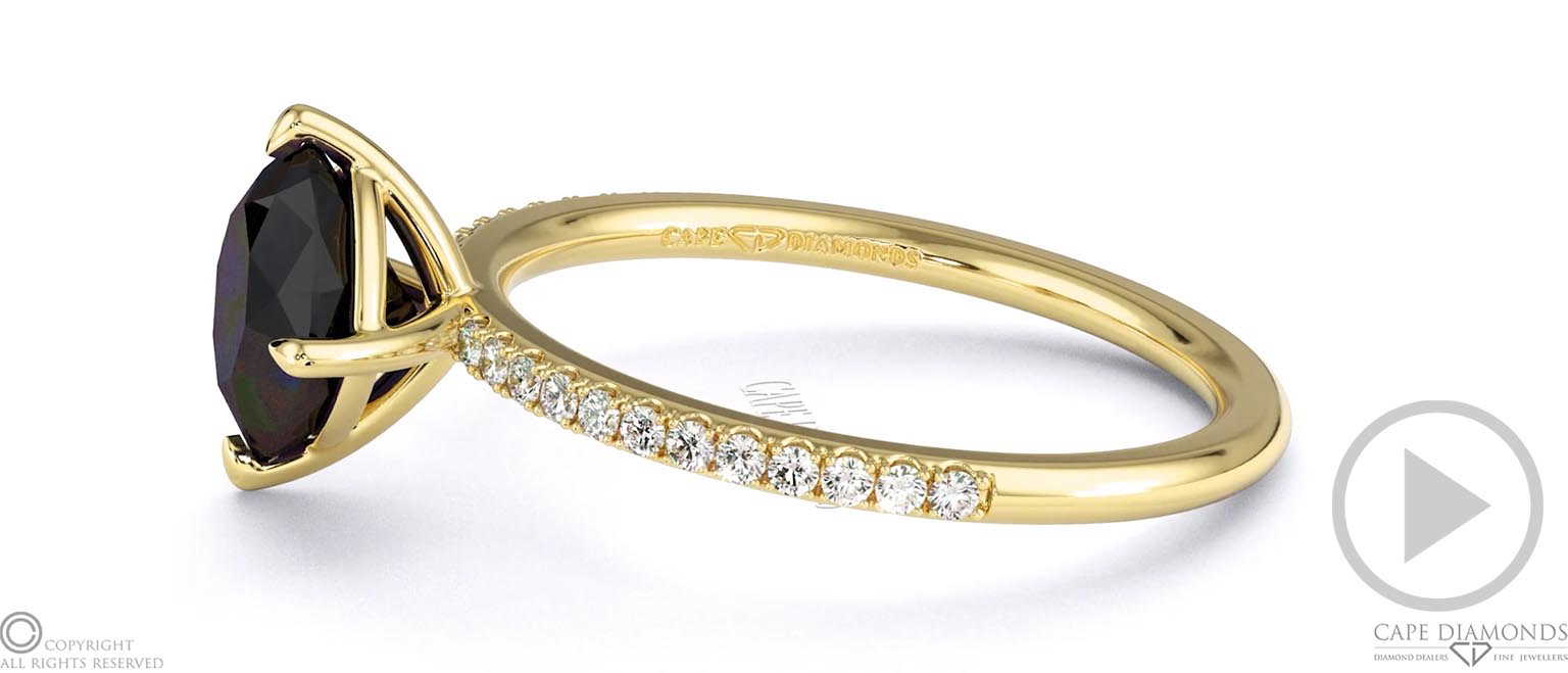 Black Natural Diamond Cushion East West Side Stone Engagement Ring Yellow Gold top video