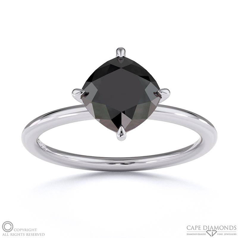 Black Lab Grown Diamond East West Cushion Cut Solitaire Engagement Ring White Gold