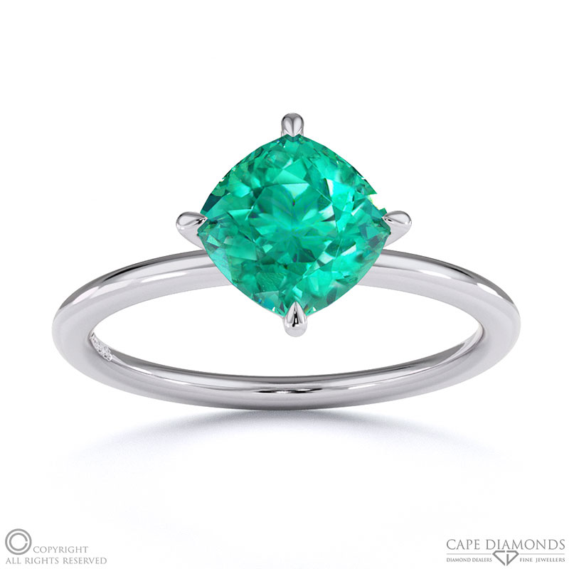Emerald East West Cushion Cut Solitaire Engagement Ring White Gold