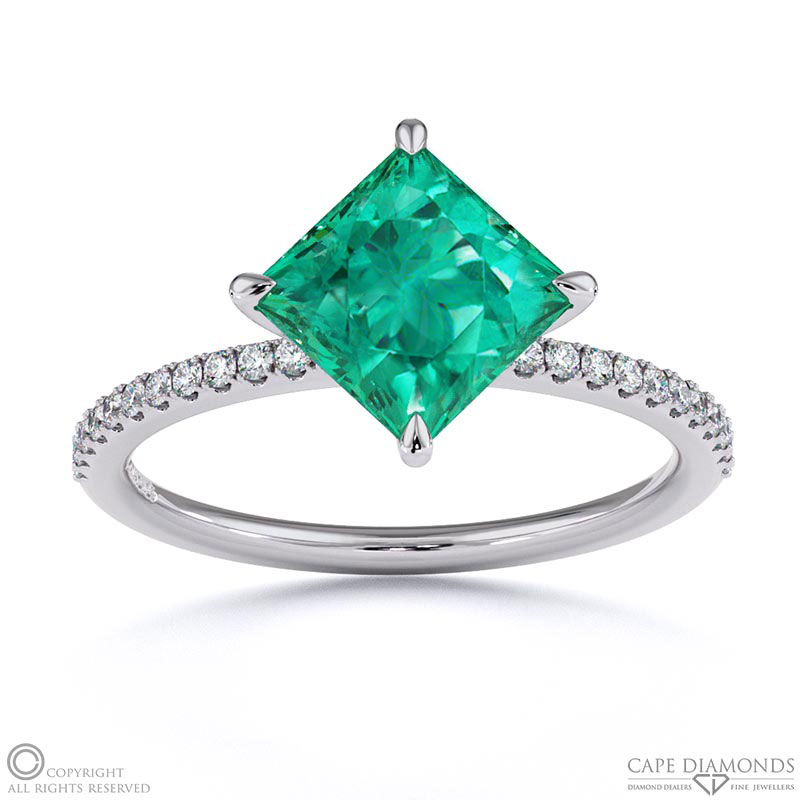 Tourmaline East West Princess Cut Sidestones Engagement Ring White Gold