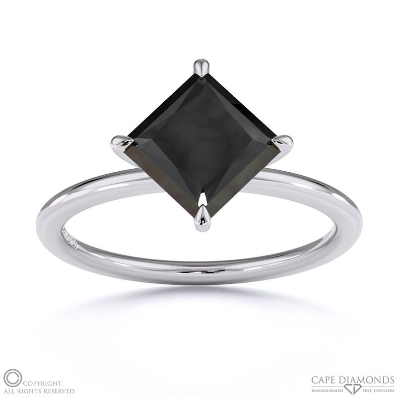 Black Lab Grown Diamond Princess Cut Solitaire Engagement Ring White Gold