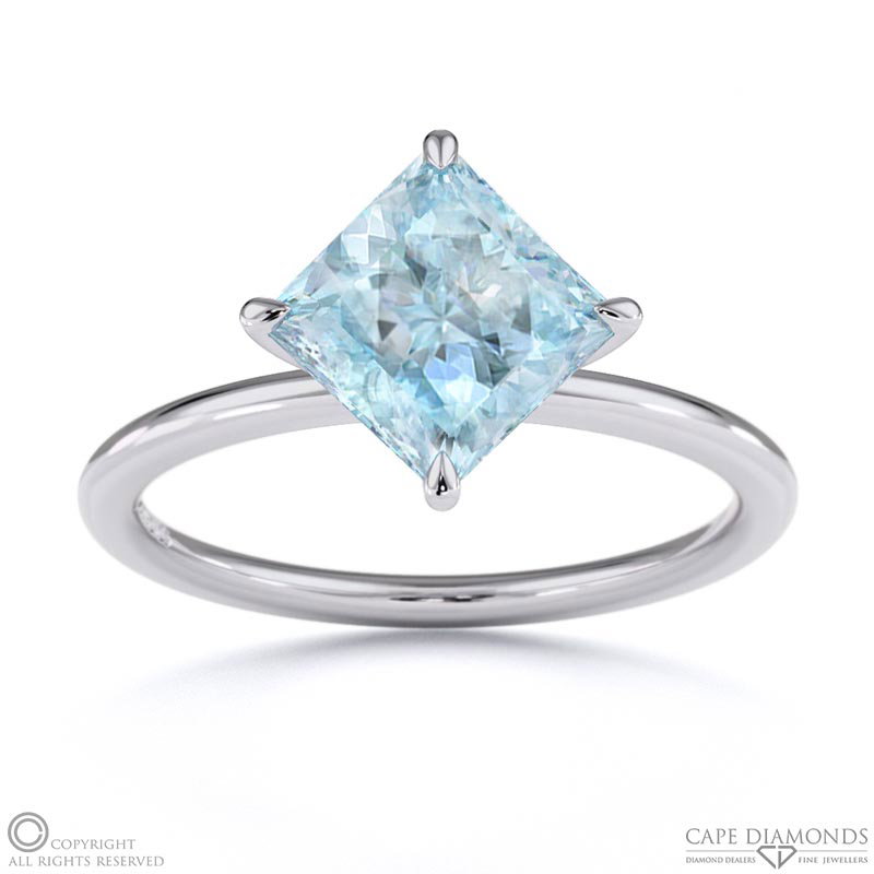 Aquamarine East West Princess Cut Solitaire Engagement Ring White Gold