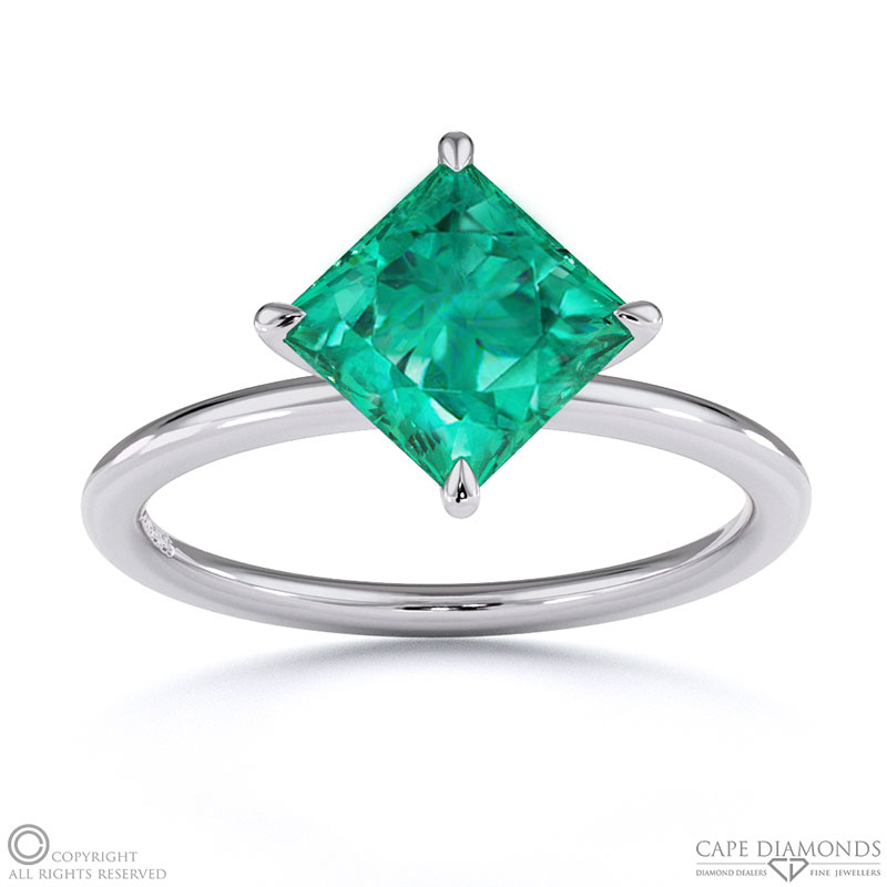 Tourmaline East West Princess Cut Solitaire Engagement Ring White Gold