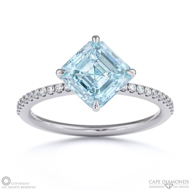 Aquamarine Asscher East West Side Stone Engagement Ring White Gold