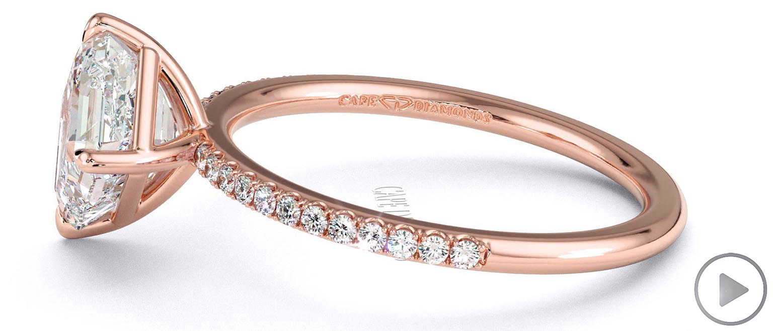 Lab Grown Diamond Asscher Cut East To West Setting Pave Engagement Ring Rose Gold top video