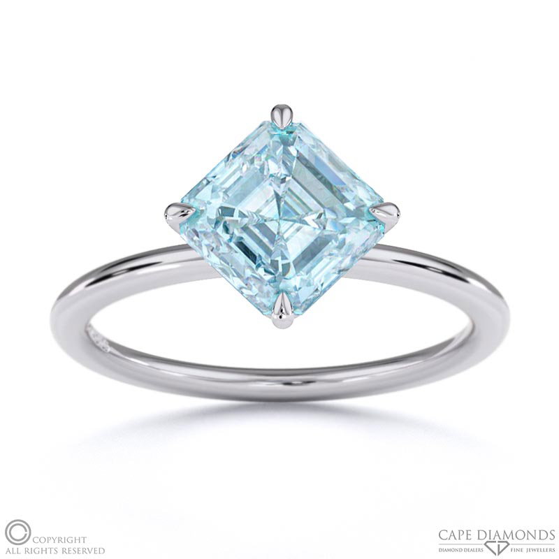 Aquamarine East West Asscher Solitaire Engagement Ring White Gold