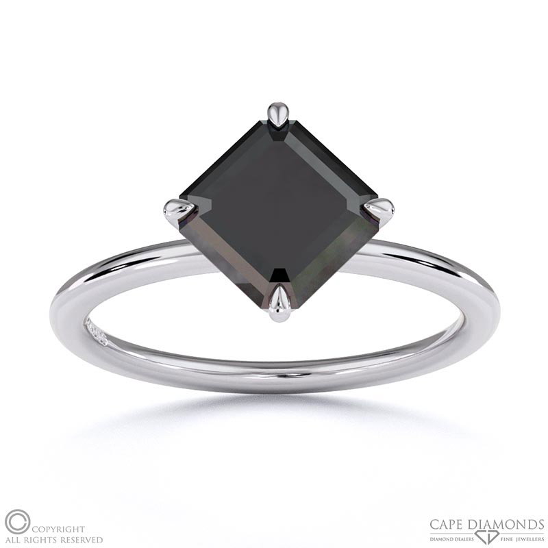 Black Lab Grown Diamond East West Asscher Solitaire Engagement Ring White Gold