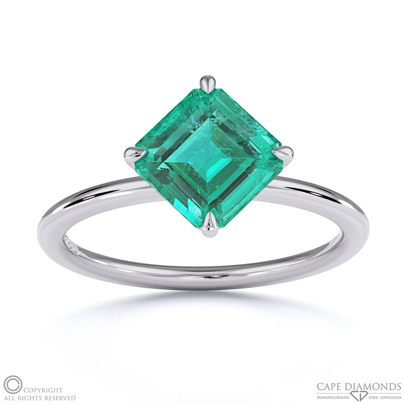Emerald East West Asscher Solitaire Engagement Ring White Gold